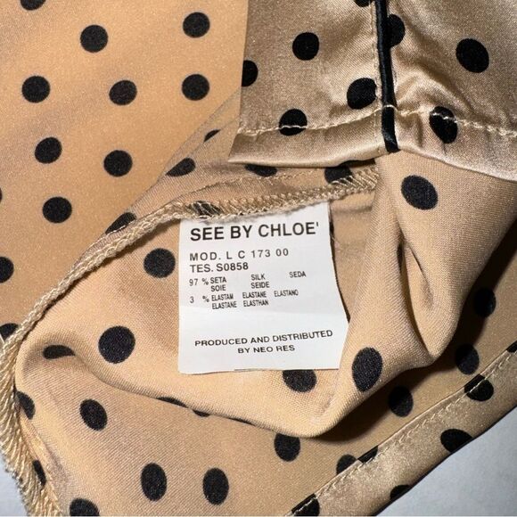 See By Chloe Paris tan with black polka dots long sleeve button Top size USA 10 - Picture 7 of 8